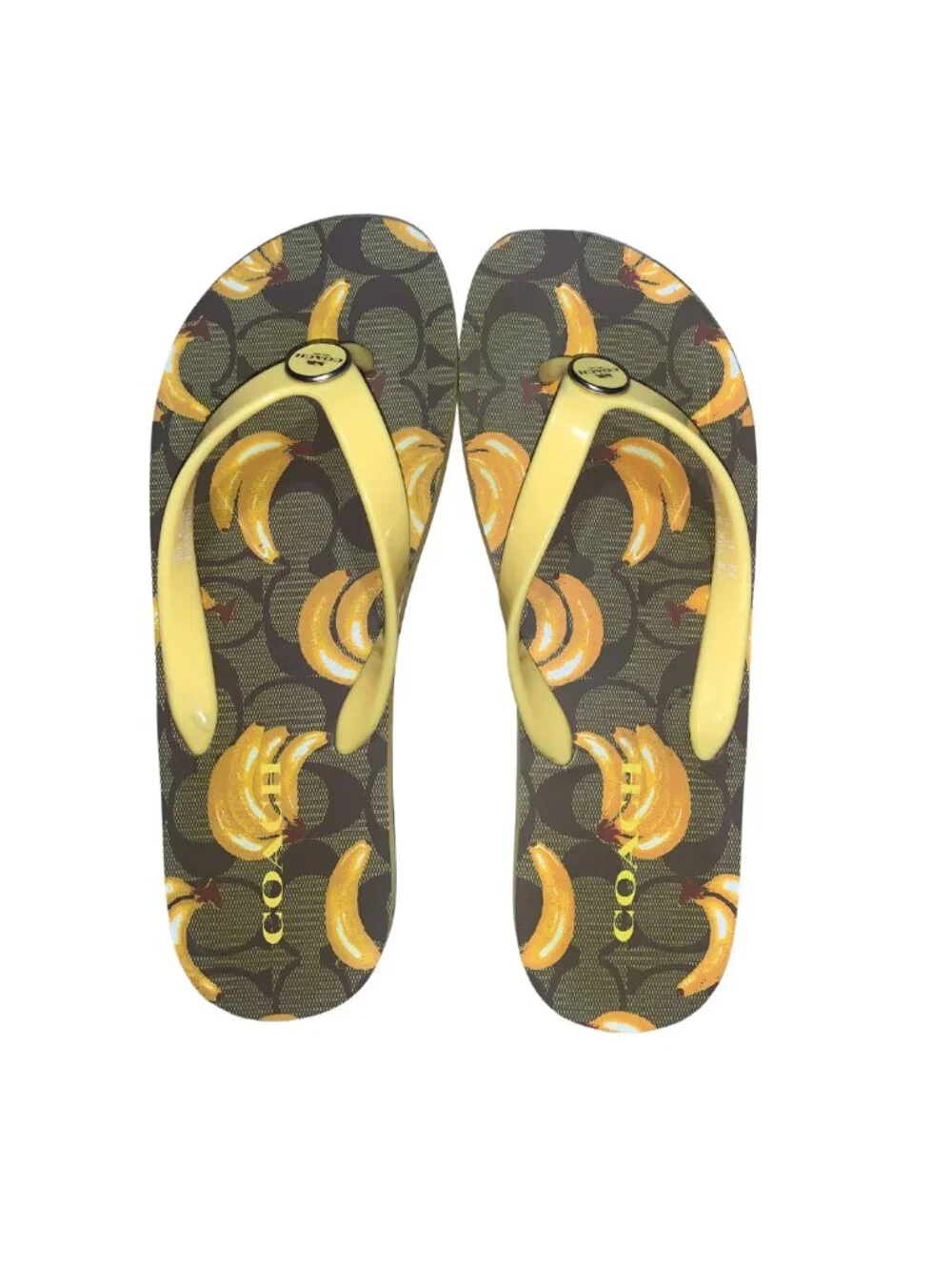 COACH Zayn Flip Flop Sandals Banana Fruit Print Size 8 - Pre-Loved